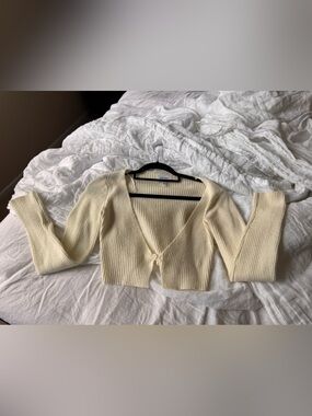 Skylar + Madison Cream Ribbed Tie-Front Cardigan